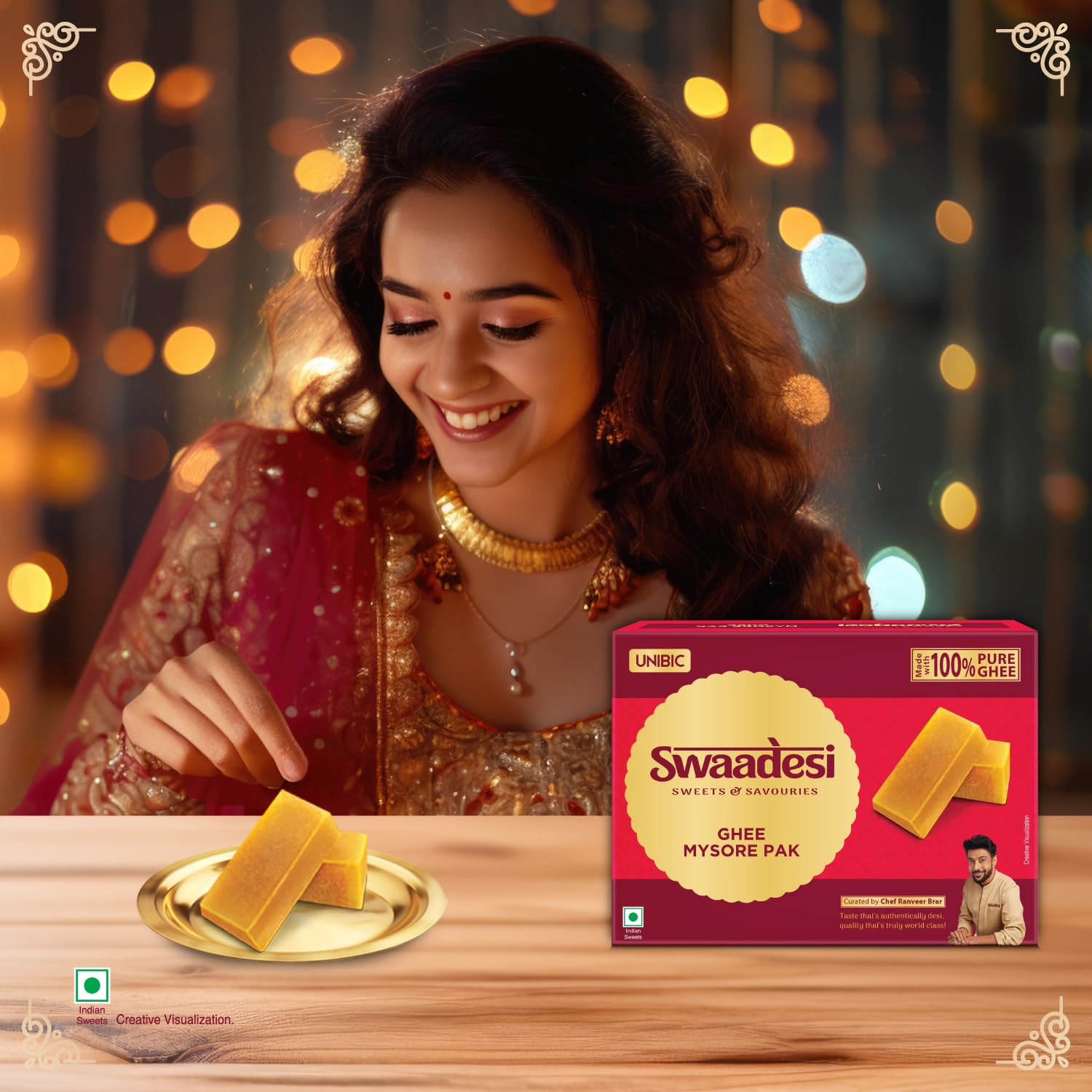 Unibic Swaadesi Premium Mysore Pak Made with Pure Ghee I Melts in Mouth I Healthy and Delicious Sweets I Traditional Taste of Mysuru I Sweets Gift Box I Indian Mithai - 280 gm