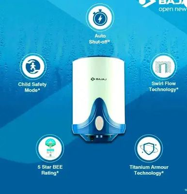 BAJAJ Soleiza Enamel Coated Steel Tank 2KW Storage Water Heater (White & Sky Blue)